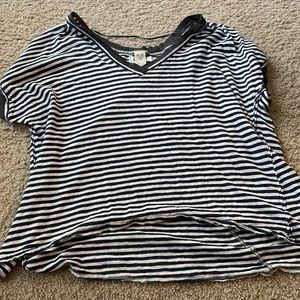 Free People Navy Stripped Loose VNeck